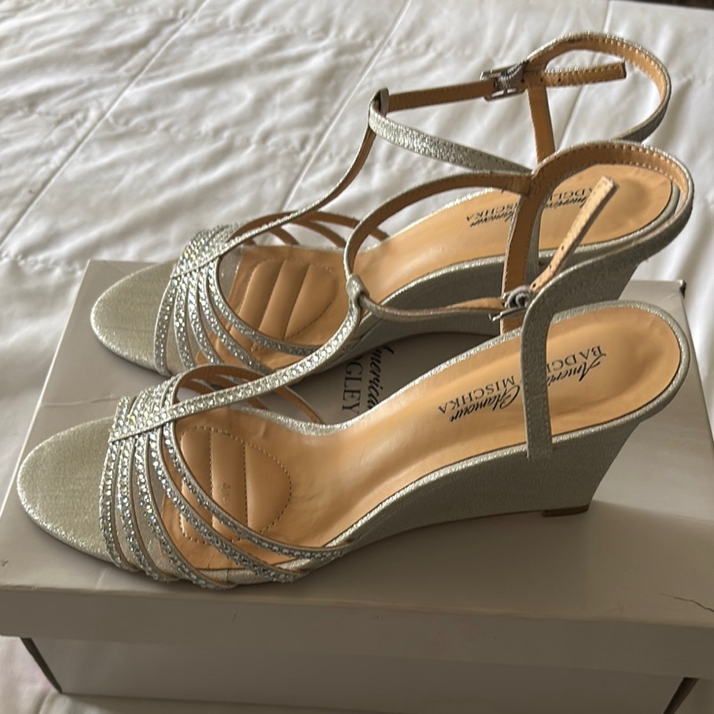 Glamorous Silver Wedge Sandals with Ankle Strap